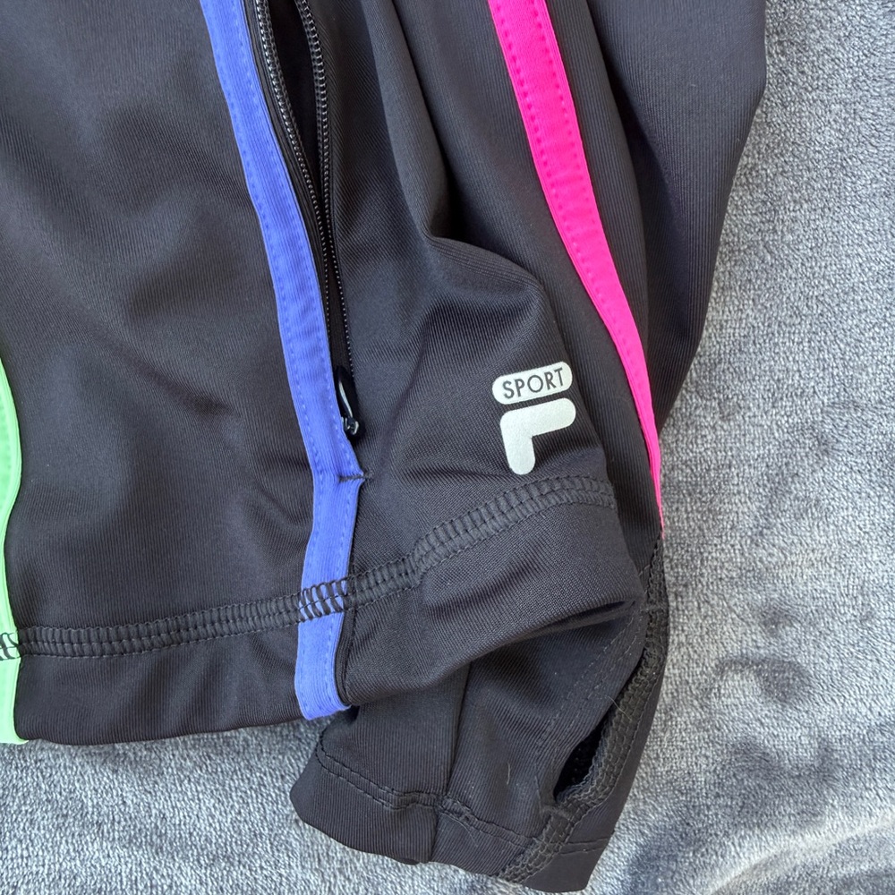 FILA Women’s Black Zip-Up Workout Jacket with Pink, Green & Blue Neon Piping - Picture 10 of 12